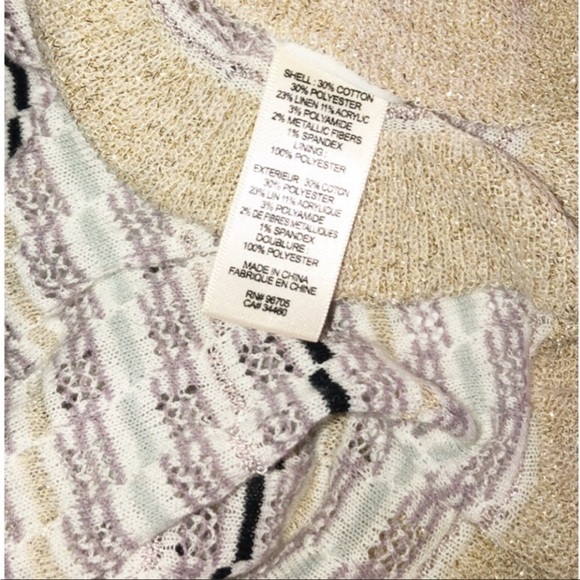 La Vie xRebecca Taylor White Lavender Stripes Gold Trim Hem Sweater Dress SzM - Picture 16 of 16